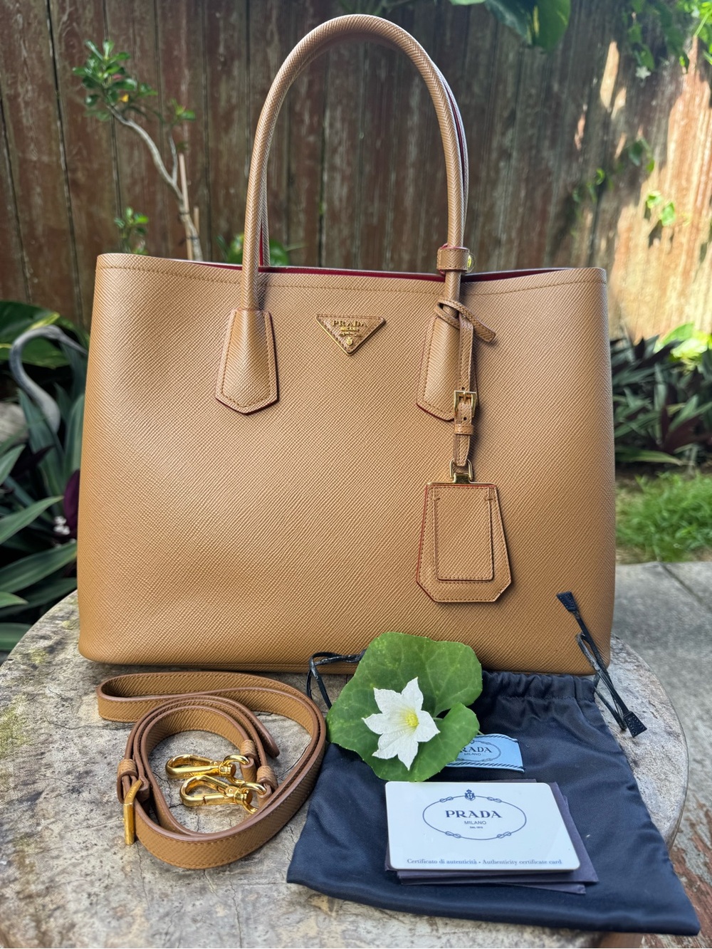 Prada Saffiano Tote in Tan with Gold Hardware